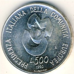 Италия 500 лир 1990 год