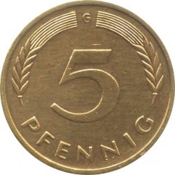 ФРГ 5 пфеннигов 1977 год - G