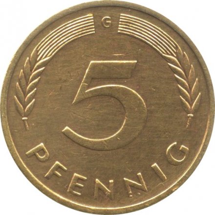 ФРГ 5 пфеннигов 1977 год - G