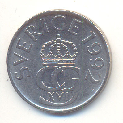Швеция 5 крон 1992 год - Король Карл XVI Густав