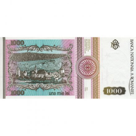 Румыния 1000 леев 1993 год - Михай Эминеску. Православный монастырь UNC