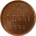 Финляндия 1 пенни 1892 год - Александр III - XF