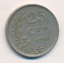 Люксембург 25 сантимов 1927 год - Великая герцогиня Шарлотта