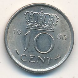 Нидерланды 10 центов 1956 год