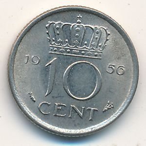 Нидерланды 10 центов 1956 год