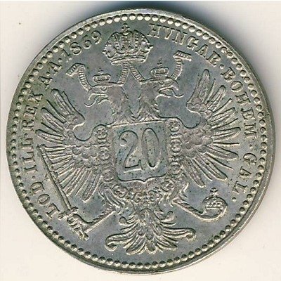 Австрия 20 крейцеров 1869 год