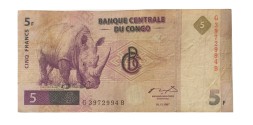 Конго 5 франков 1997 год - Белый носорог. Водопад - VF (редкая)