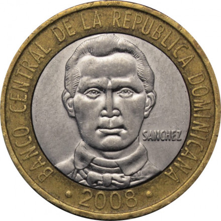 Доминиканская республика 5 песо 2008 год - Франсиско дель Росарио Санчес (магнетик)