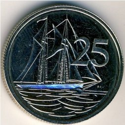 Каймановы острова 25 центов 1972 год - Парусник