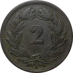 Швейцария 2 раппена 1875 год