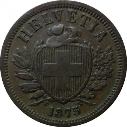 Швейцария 2 раппена 1875 год