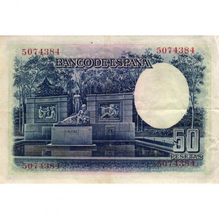 Испания 50 песет 1935 год - Сантьяго Рамон-и-Кахаль - VF