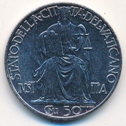 Ватикан 50 чентезимо 1942 год