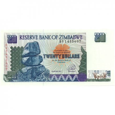 Зимбабве 20 долларов 1997 год - Балансирующие скалы UNC