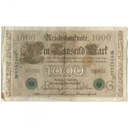 Германия 1000 марок 1910 год (зеленая печать) - F-VF