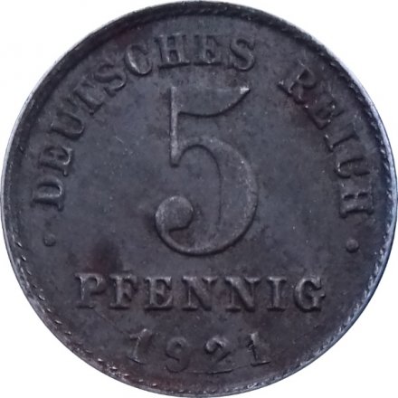 Германия 5 пфеннигов 1921 год (G)