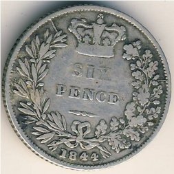 Великобритания 6 пенсов 1844 год