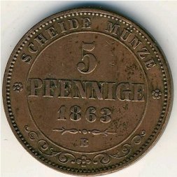 Саксония 5 пфеннигов 1863 год