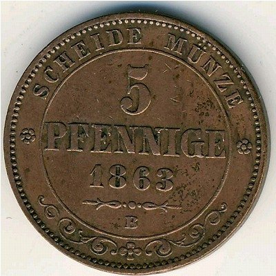 Саксония 5 пфеннигов 1863 год