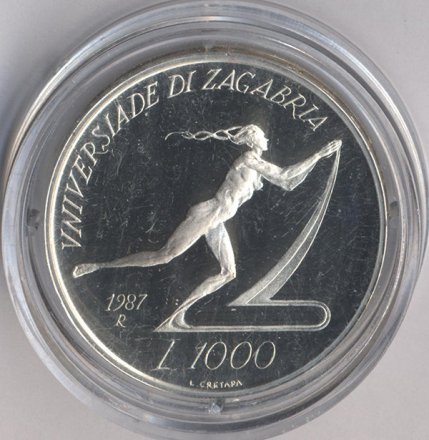 Сан-Марино 1000 лир 1987 год - Летняя Универсиада 1987. Загреб