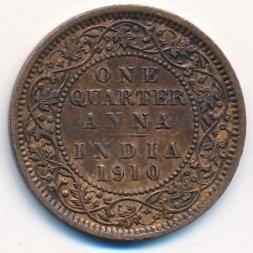 Британская Индия 1/4 анны 1910 год