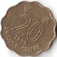 Монета Гонконг 20 центов 1993 год