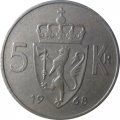 Норвегия 5 крон 1968 год - Король Улаф V