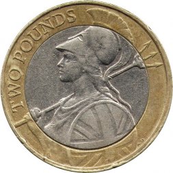 Великобритания 2 фунта 2015 год (Портрет королевы с инициалами "JC")