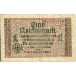 Третий Рейх (Германия) 1 рейхсмарка 1939-1945 год - Для оккупированных территорий - VG