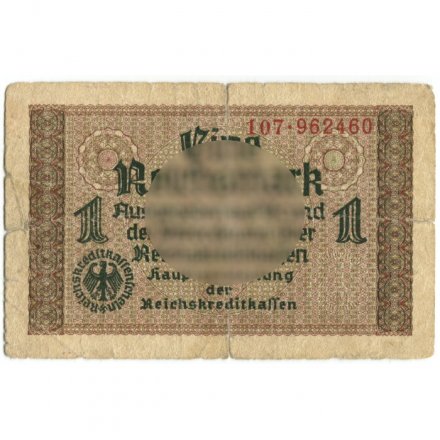 Третий Рейх (Германия) 1 рейхсмарка 1939-1945 год - Для оккупированных территорий - VG