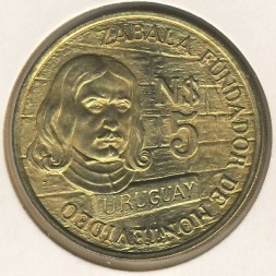 Монета Уругвай 5 новых песо 1976 год - 250 лет со дня основания Монтевидео