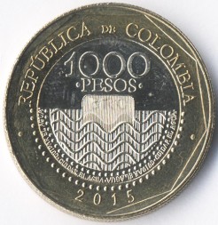 Колумбия 1000 песо 2015 год - Морская черепаха