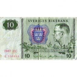 Швеция 10 крон 1987 год - Густав VI. Снежинки - F-VF