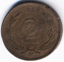 Мексика 2 сентаво 1939 год
