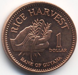 Монета Гайана 1 доллар 2008 год - Рисовый колос
