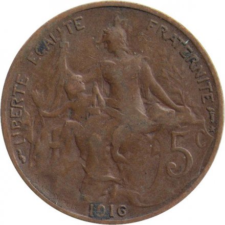 Франция 5 сантимов 1916 год (&quot;★&quot; - Мадрид)