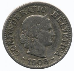 Швейцария 10 раппенов 1908 год