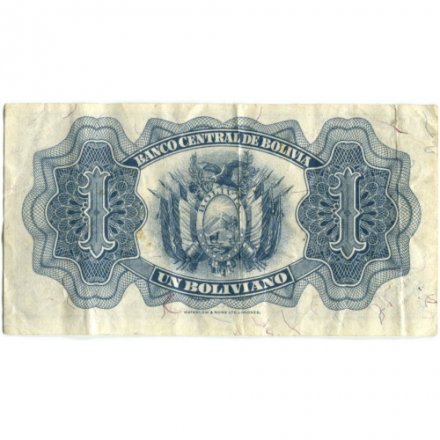 Боливия 1 боливиано 1928 (надпечатка эмиссия 1952) год - VF