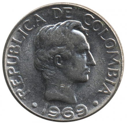 Колумбия 10 сентаво 1969 год (венок по всему кругу)