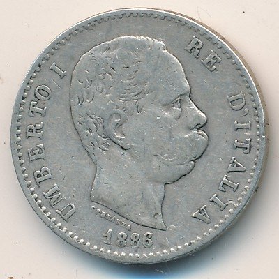 Италия 1 лира 1886 год