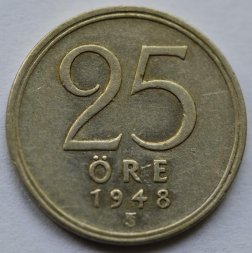 Швеция 25 эре 1948 год - Король Густав V