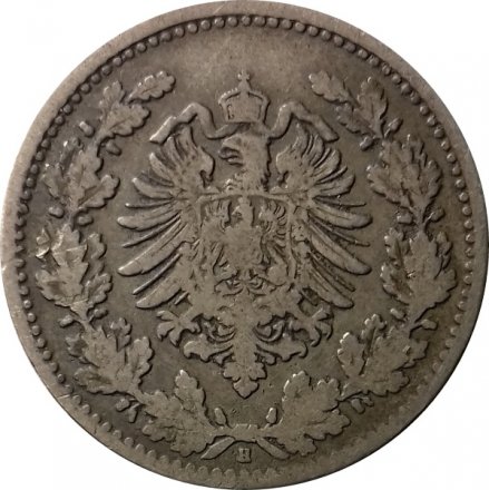 Германия 50 пфеннигов 1877 год (Отметка монетного двора: &quot;H&quot; - Дармштадт)
