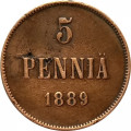 Финляндия 5 пенни 1889 год - Александр III - VF