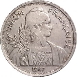 Французский Индокитай 1 пиастр 1947 год (рубчатый гурт)