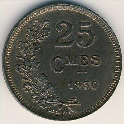 Люксембург 25 сантимов 1930 год - Великая герцогиня Шарлотта