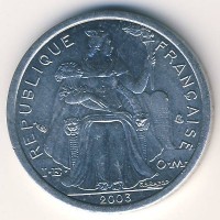 Монета Французская Полинезия 1 франк 2003 год - Сидящая Марианна