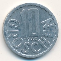 Монета Австрия 10 грошей 1980 год