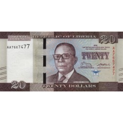 Либерия 20 долларов 2016 год - Уильям Табмен. Местный базар UNC