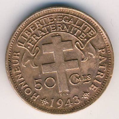 Камерун 50 сантимов 1943 год - CAMEROUN FRANCAIS