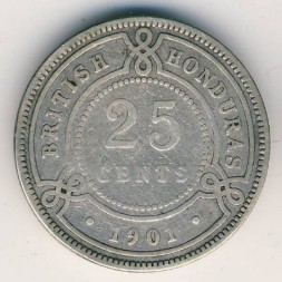 Монета Британский Гондурас 25 центов 1901 год